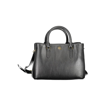 Ralph Lauren Black Leather Handbag with handles, adjustable strap, compartments, central pocket, secure closure, and logo