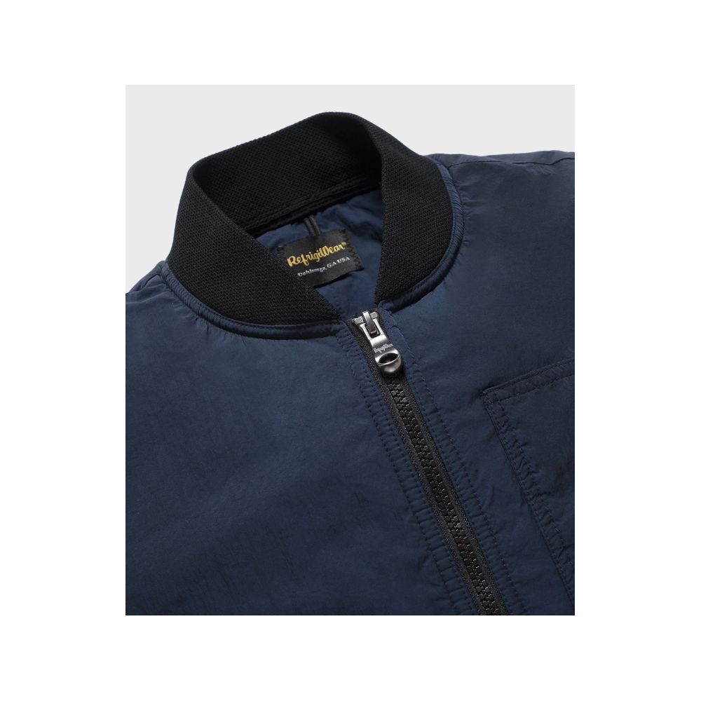 Refrigiwear Blue Polyamide Men Vest close-up, featuring a sleek zipper closure and stylish design, perfect for summer fashion.