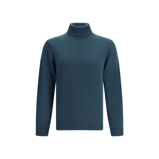 Roberto Collina Green Merino Wool Turtleneck with ribbed collar, hem, and cuffs for smart or casual looks, made in Italy.