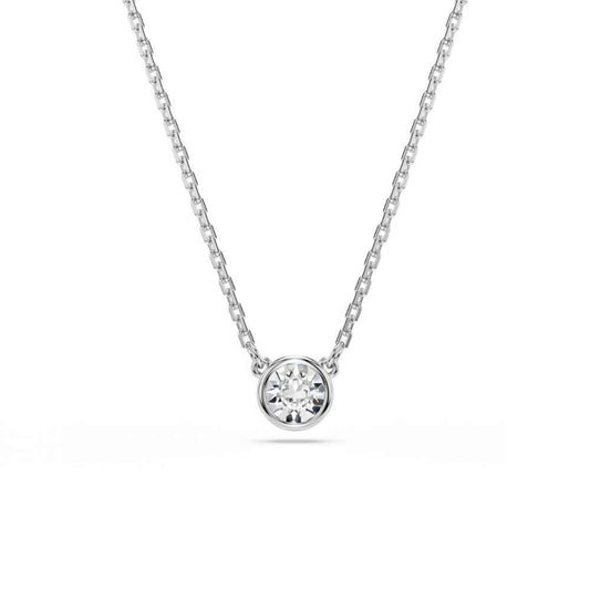 SWAROVSKI Mod. 5696039 elegant rhodium plated pendant necklace with round-cut stone from Imber Collection.