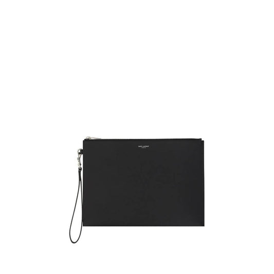 Saint Laurent Black Calf Leather Bos Taurus Other Accessories iPad Holder with Monogram and Side Strap