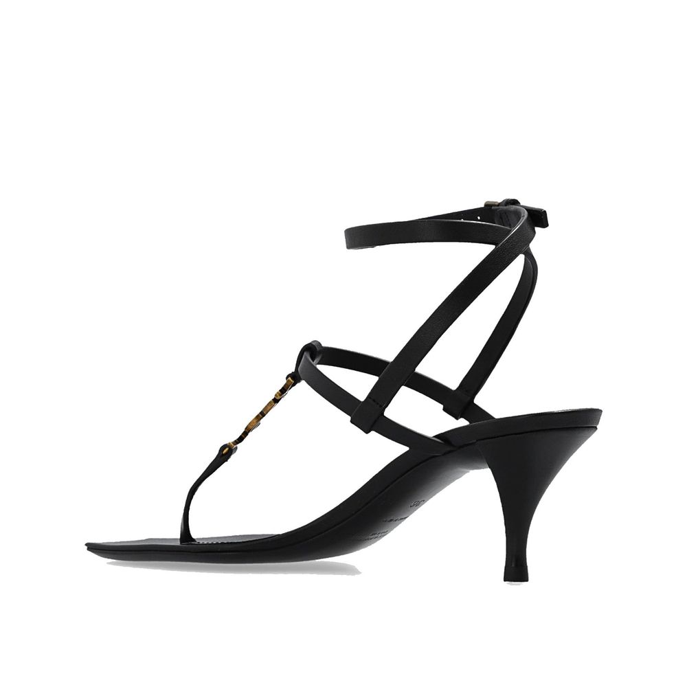 Saint Laurent Black Calfskin Stiletto Heel Sandals