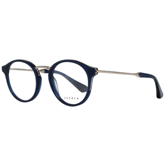 Sandro Blue Women Glasses Frame, round full-rim style, blue plastic frame, demo lenses, includes branded case, for women.