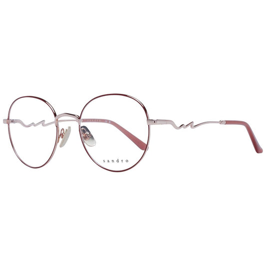 Sandro Red Women Glasses Frame with full-rim metal design, round shape, and demo plastic lenses in a branded case.