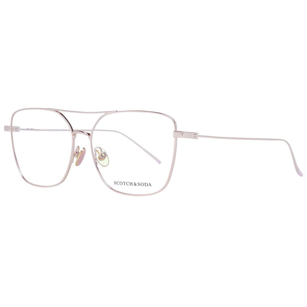 Scotch & Soda Gold Women Glasses Frame, square full-rim gold metal eyeglasses for women with demo lenses and branded case included.