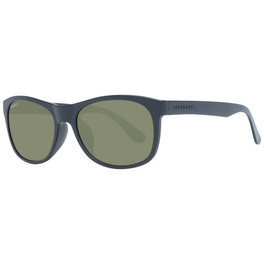 Serengeti Black Unisex Sunglass with polarized green lenses and plastic frame.