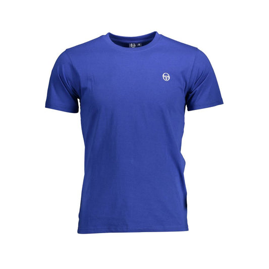 Sergio Tacchini Blue Cotton Men T-Shirt with crew neck and iconic logo, showcasing sleek sophistication and timeless style.