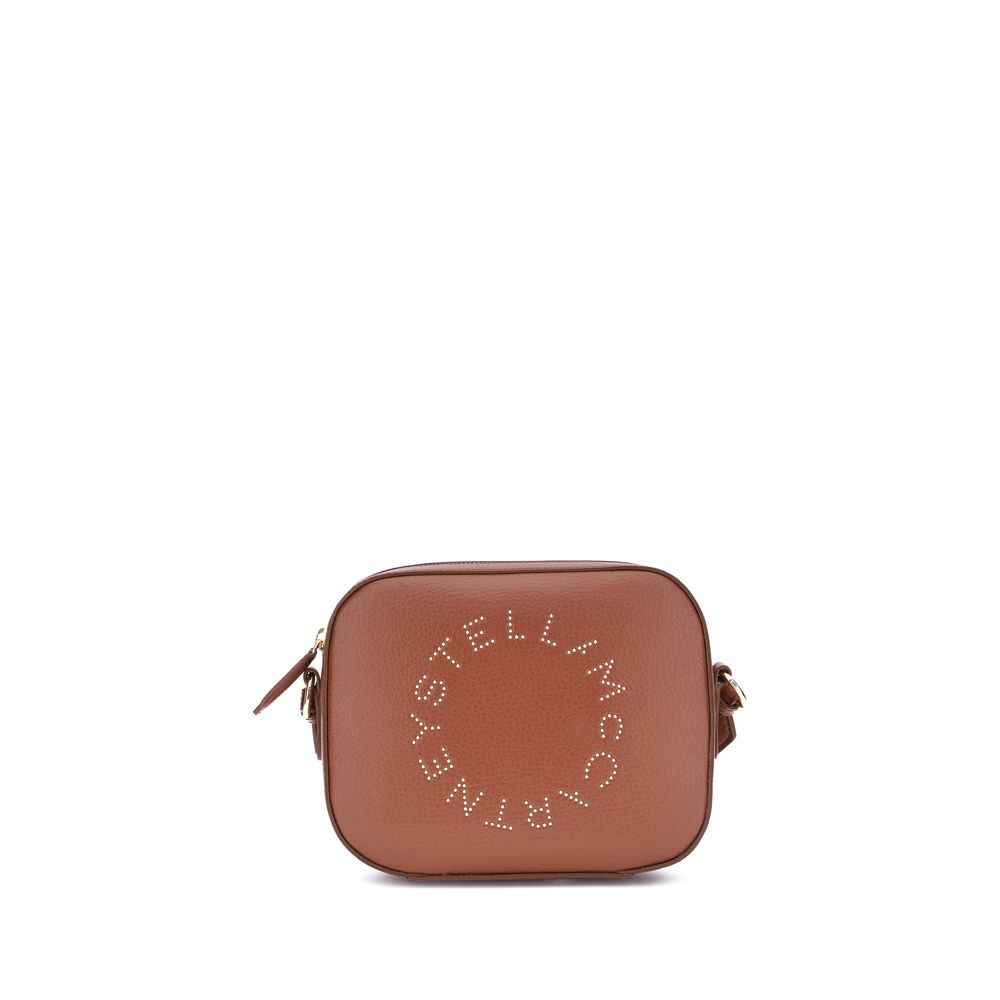 Stella McCartney Brown Other Fibres Shoulder Bag with faux leather and iconic monogram, featuring adjustable strap and zip closure.