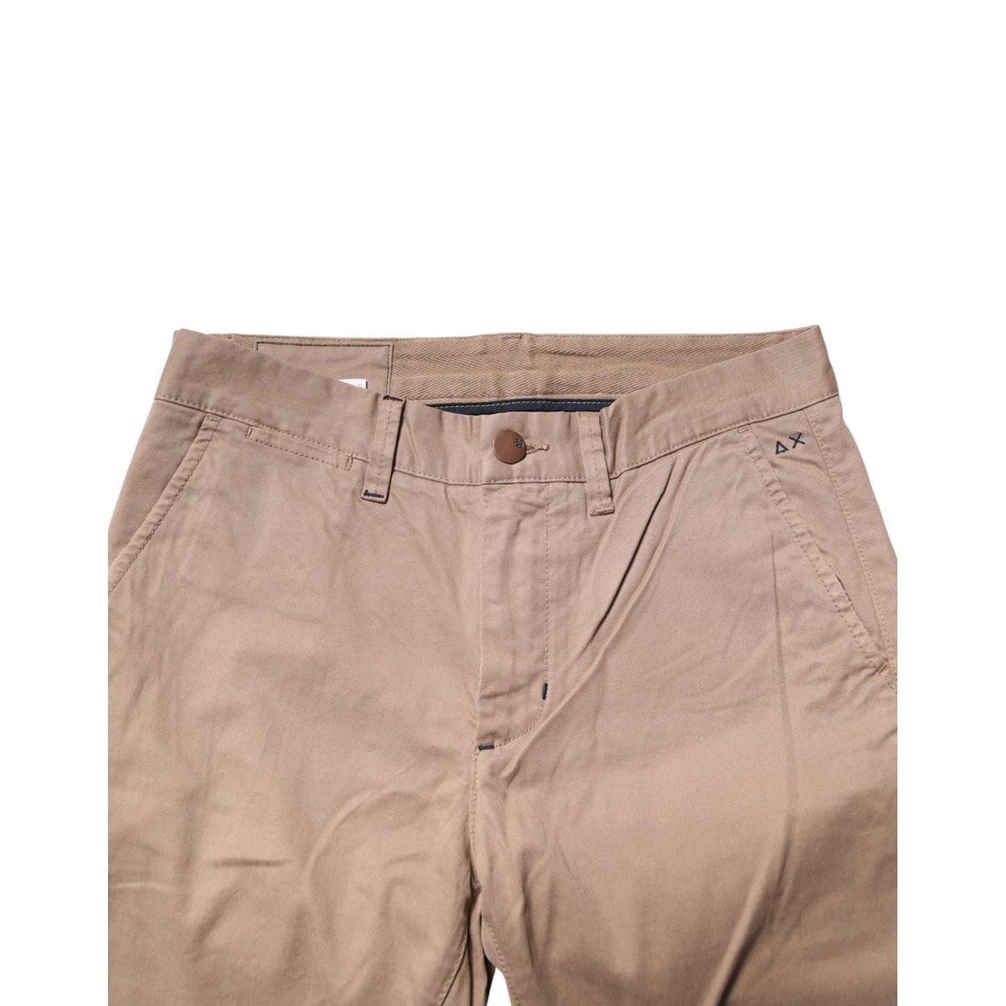 Sun68 Beige Cotton Mid Waist Straight Men Chino Trouser Pants