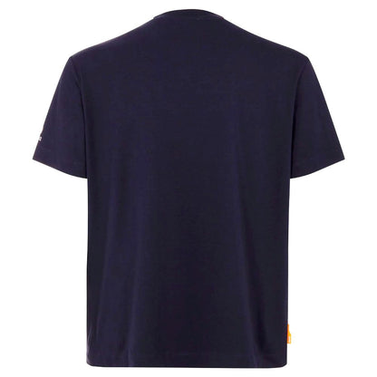Suns Blue Cotton T-Shirt in dark blue stretch technical fabric, back view of shirt. Ideal for casual wear and comfort.