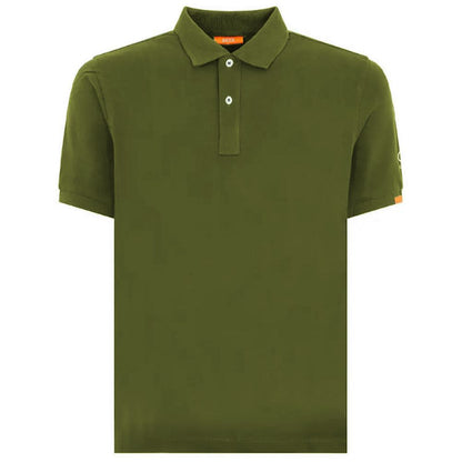 Suns Green Cotton Polo Shirt with ribbed collar, logo on sleeve, and front button closure.
