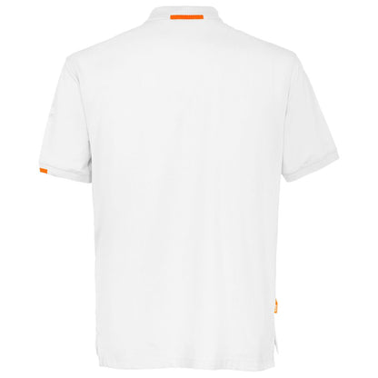 Back view of Suns White Cotton Polo Shirt showcasing orange accents on collar and sleeves.