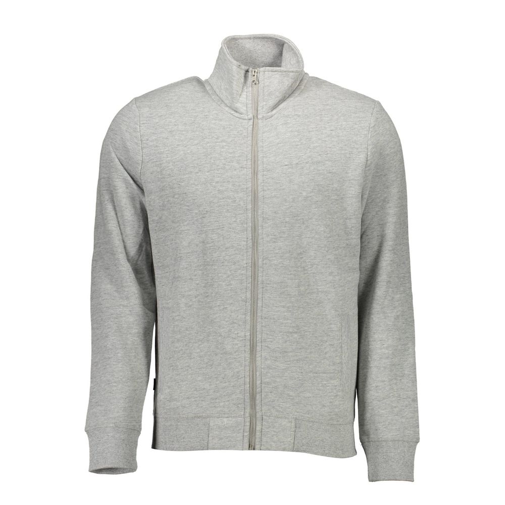 Superdry Gray Cotton Men's Sweater with zipper and embroidery, front view showcasing long sleeves and versatile design.