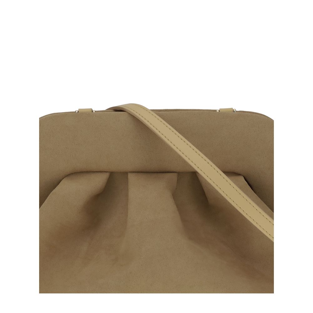 THEMOIRè Beige Other Fibres Clutch Bag with detachable shoulder strap, showcasing minimalist design and sustainable materials.