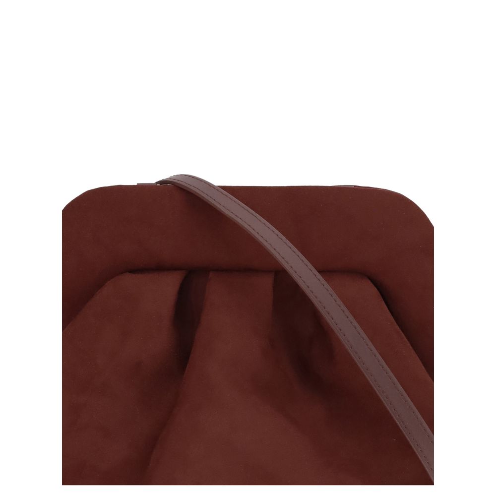 THEMOIRè Brown Other Fibres Clutch Bag with suede finish and detachable strap, showcasing eco-friendly design and style.