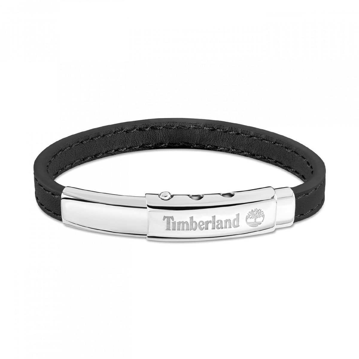 TIMBERLAND JEWELS JEWELRY Mod. TDAGB0001601 black leather bracelet with silver clasp