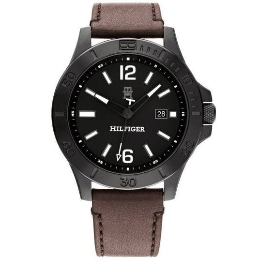 TOMMY HILFIGER Mod. 1710530 watch for gents, quartz analog movement, 46mm case, mineral dial, water resistant 5 ATM, brown bracelet.