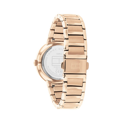 TOMMY HILFIGER Mod. 1782533 lady's quartz analog watch with mineral dial and 3 ATM water resistance, 36mm case, seen from back bracelet view.