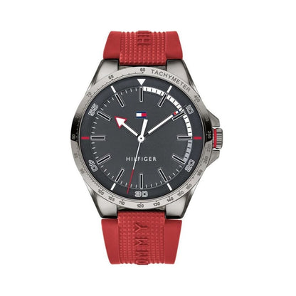 TOMMY HILFIGER Mod. 1791527 men's quartz analog watch with red strap, water resistant 3 ATM, multifunction dial, in official box