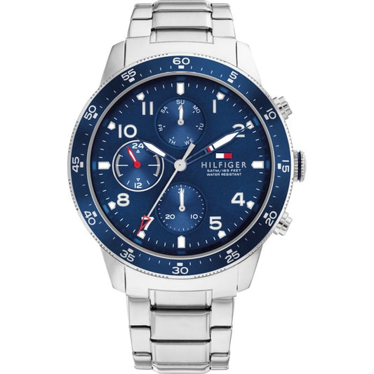 TOMMY HILFIGER Mod. 1791949 quartz analog gent watch, 44mm case, blue dial, 5 ATM water resistance, mineral material, bracelet included
