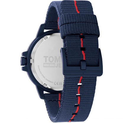 Back view of TOMMY HILFIGER Mod. 1791997 watch, navy strap, stainless steel case, and multifunction features.