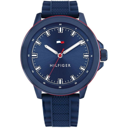 TOMMY HILFIGER Mod. 1792022 gent's quartz analog watch with blue dial, 46mm case, mineral glass, and water resistance of 5 ATM.