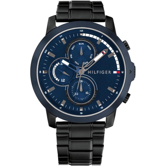 TOMMY HILFIGER Mod. 1792049 gent's quartz analog watch with 46 mm case and mineral dial, black bracelet, elegant timepiece.