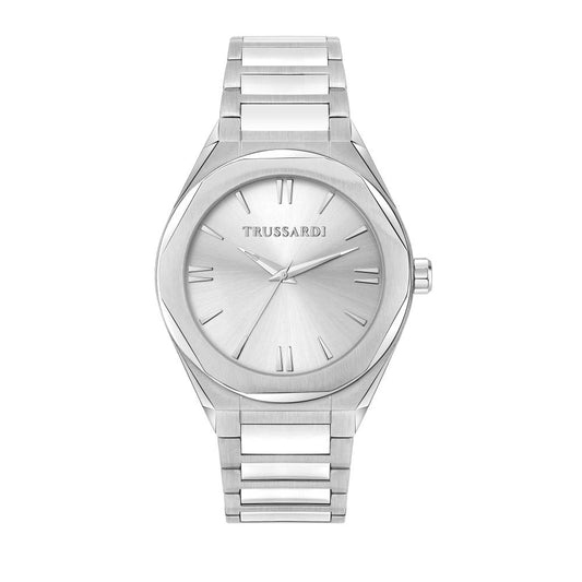 TRUSSARDI MOD. BIG silver wristwatch with 42 mm case, quartz movement, and mineral dial for gents.