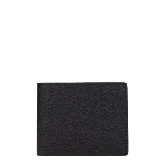 Testoni Black Leather Wallet with front logo, featuring 8 card holders and 3 compartments, stylish and casual design.