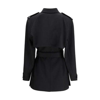 The Row Black Fleece Wool Trench Coat