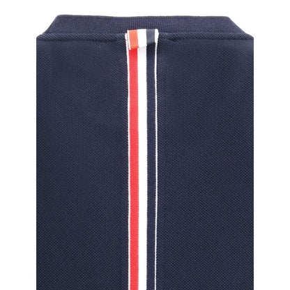 Thom Browne Blue Cotton T-Shirt back view with iconic colored bands and logo patch detail.