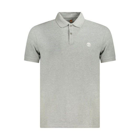 Timberland Gray Cotton Polo Shirt with slim fit, short sleeves, 2 buttons, logo embroidery.