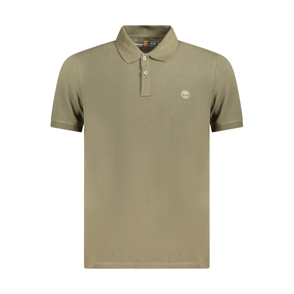 Timberland Green Cotton Polo Shirt with slim fit, short sleeves, two buttons, and logo embroidery.