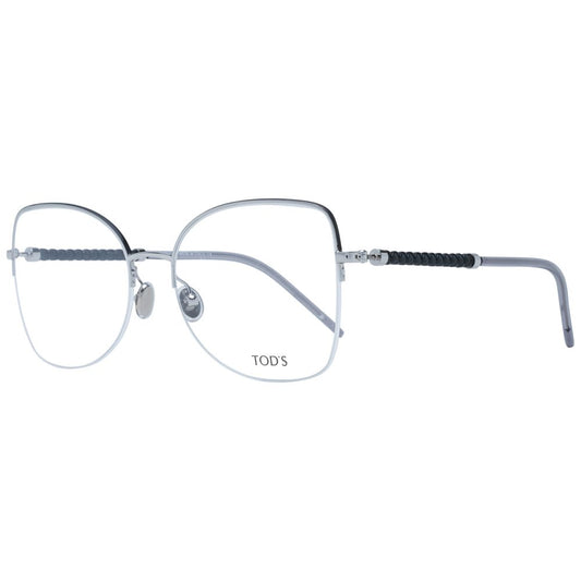 Alt Tag: Tod's Silver Metal Glasses (Frames) for women with full-rim butterfly style and branded case.
