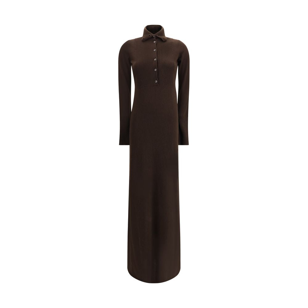 Tom Ford Brown Cashmere Casual Dress with high collar and button closure, long sleeves, perfect for elegant AW25 fashion.