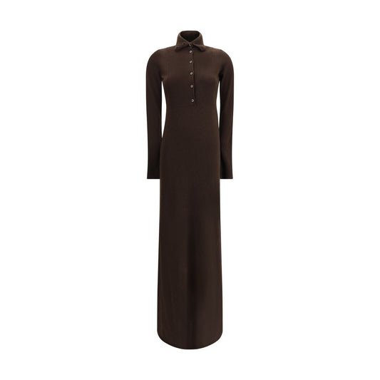 Tom Ford Brown Cashmere Casual Dress with high collar and button closure, long sleeves, perfect for elegant AW25 fashion.
