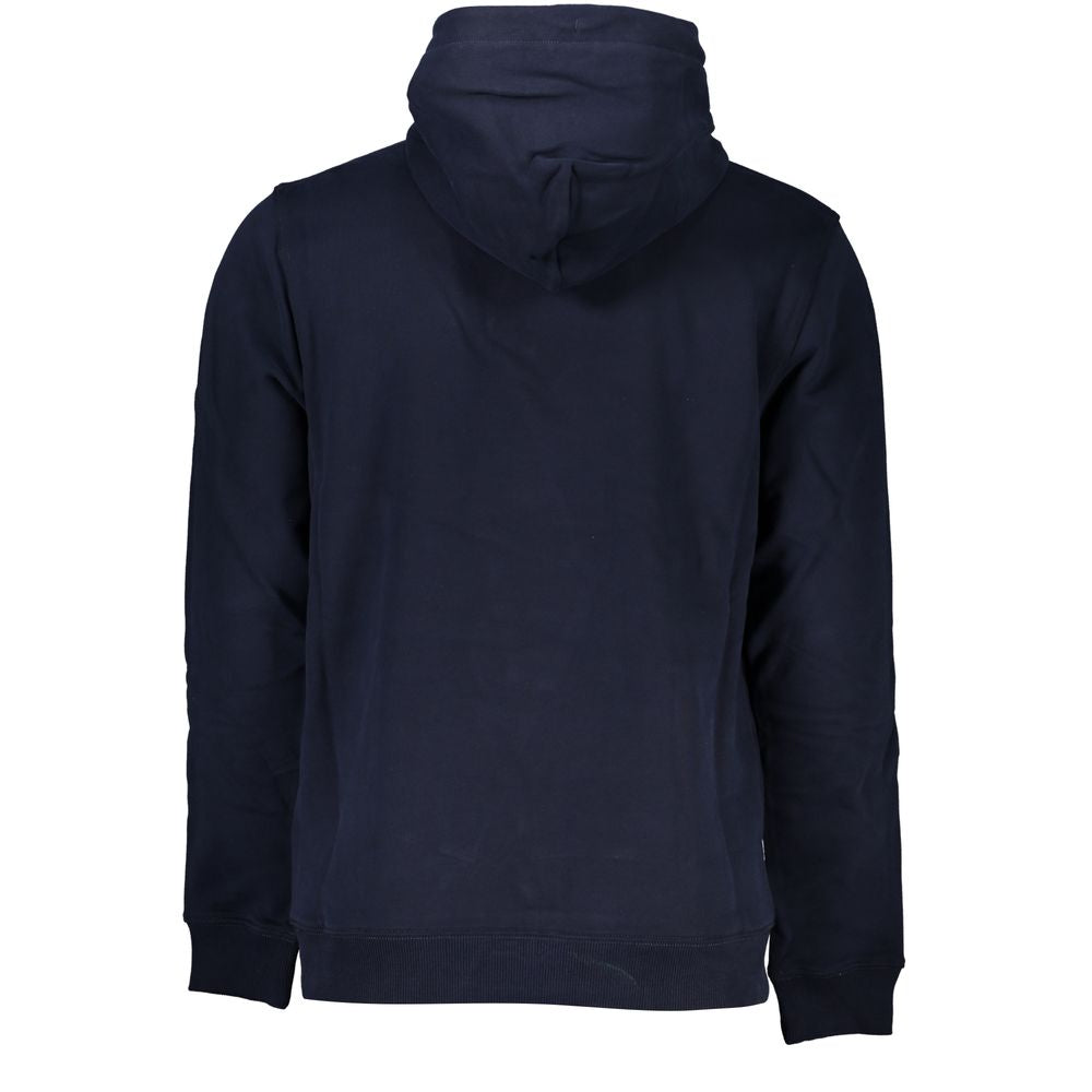 Back view of Tommy Hilfiger Blue Cotton Men Sweater with Hood showcasing style and comfort.