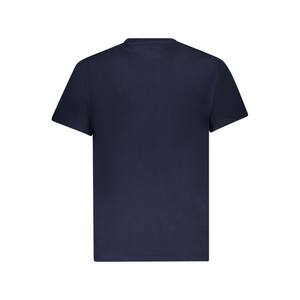 Back view of Tommy Hilfiger Blue Cotton Men T-Shirt, showcasing sustainable material and simple design.