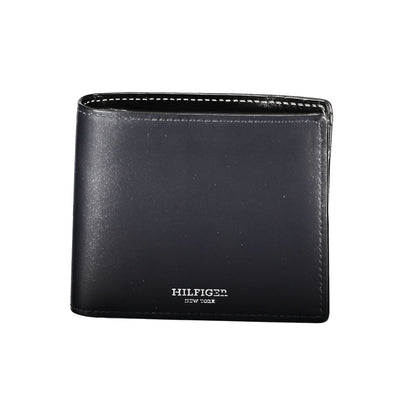 Tommy Hilfiger Blue Leather Wallet with two compartments, coin purse, card holder, contrast details, and logo highlighting.