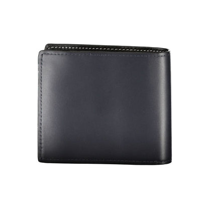 Tommy Hilfiger Blue Leather Wallet with two compartments, coin purse, card holder, contrast details, and logo design.