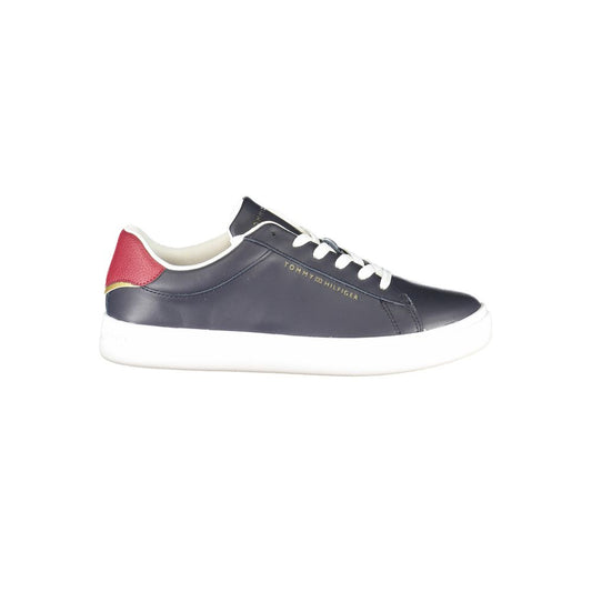 Tommy Hilfiger Blue Leather Women Sneaker with contrasting details and iconic logo, offering comfort and durability.