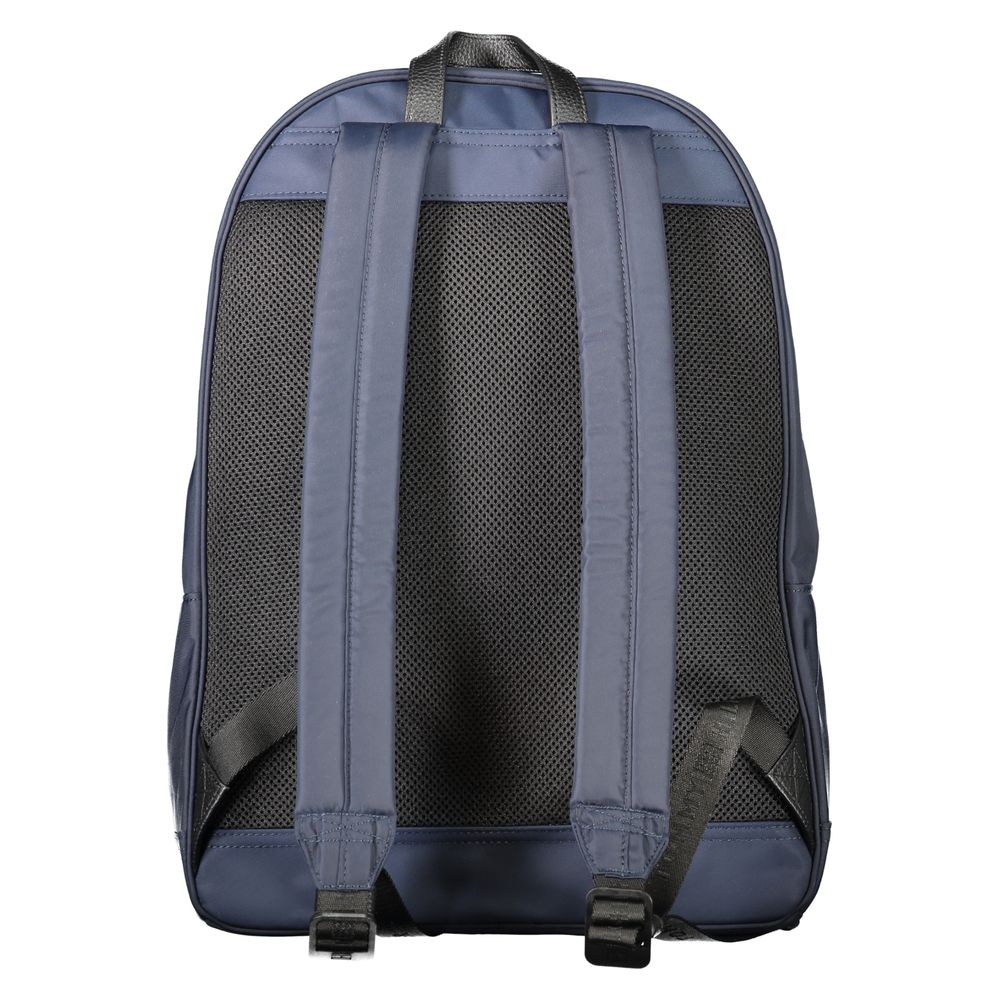 Back view of Tommy Hilfiger Blue Polyester Backpack with adjustable shoulder straps and mesh padding.
