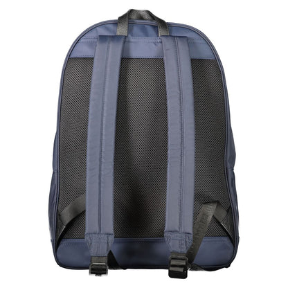 Back view of Tommy Hilfiger Blue Polyester Backpack with adjustable shoulder straps and mesh padding.