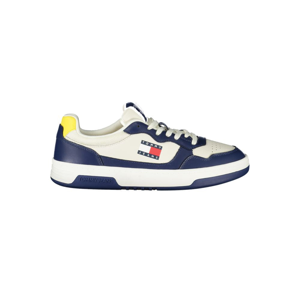 Tommy Hilfiger Blue Polyethylene Men Sneaker with logo and vibrant accents in white and yellow.