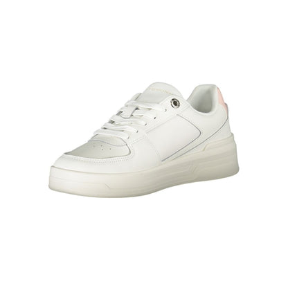 Tommy Hilfiger Elegant White Lace-Up Sneakers with Contrast Detail showcasing sporty sophistication.