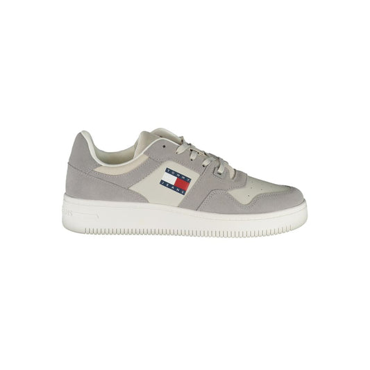 Tommy Hilfiger Gray Polyester Sneaker with laces, contrast detail, and logo print.