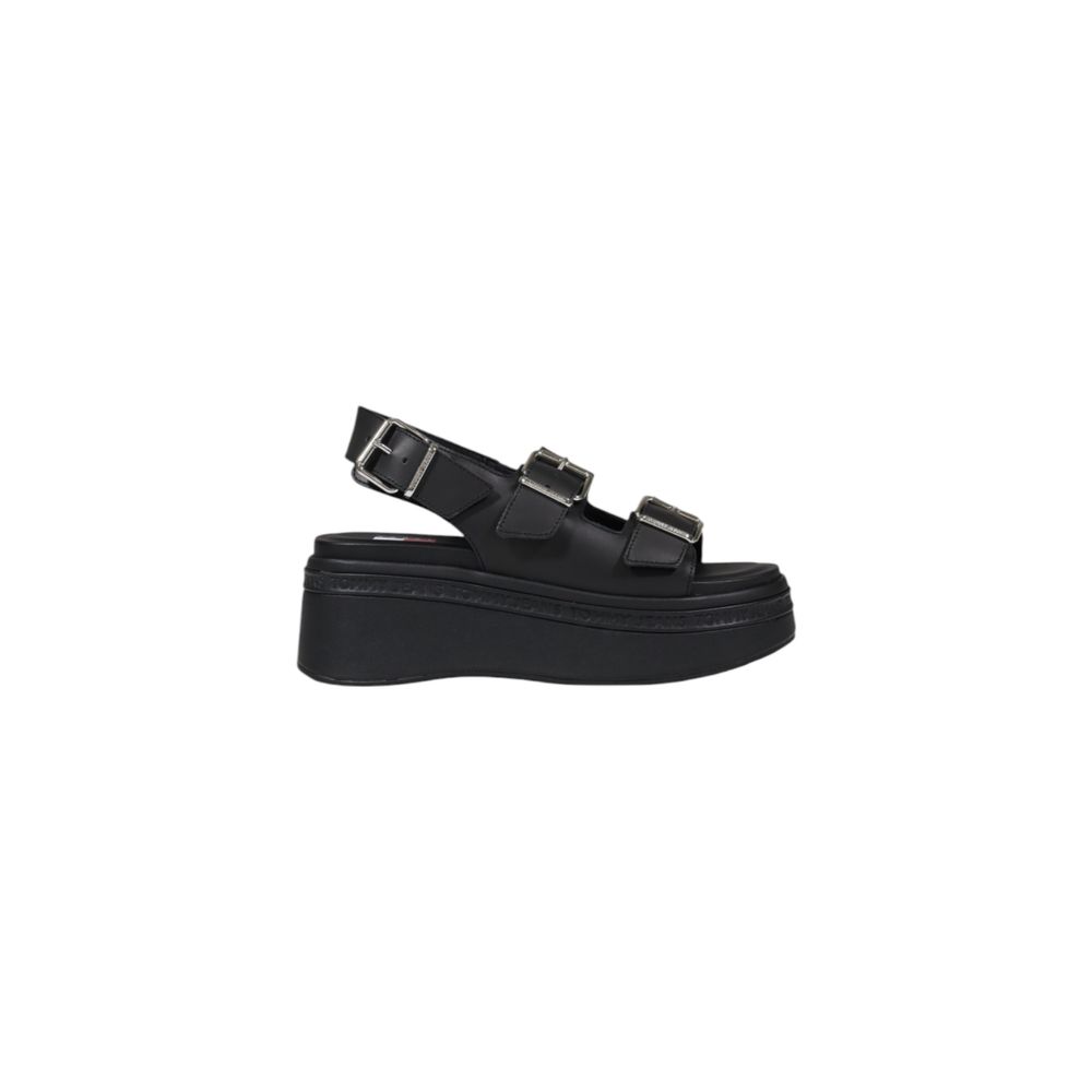 Tommy Hilfiger Jeans Black Leather Platform Sandals