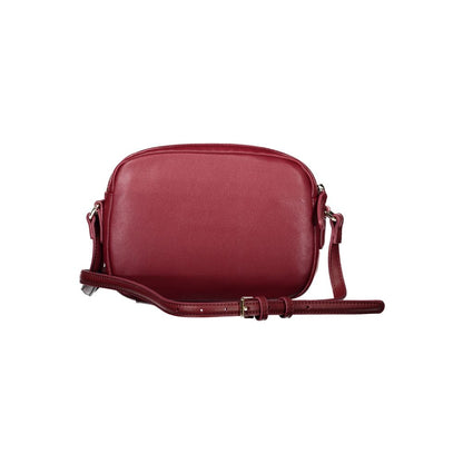 Tommy Hilfiger Red Polyester Handbag with adjustable shoulder strap, featuring 2 compartments and internal pocket.