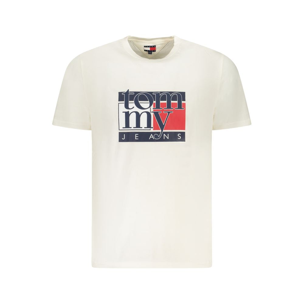 Tommy Hilfiger White Cotton Men T-Shirt with logo, classic crew neck design, sustainable fashion.