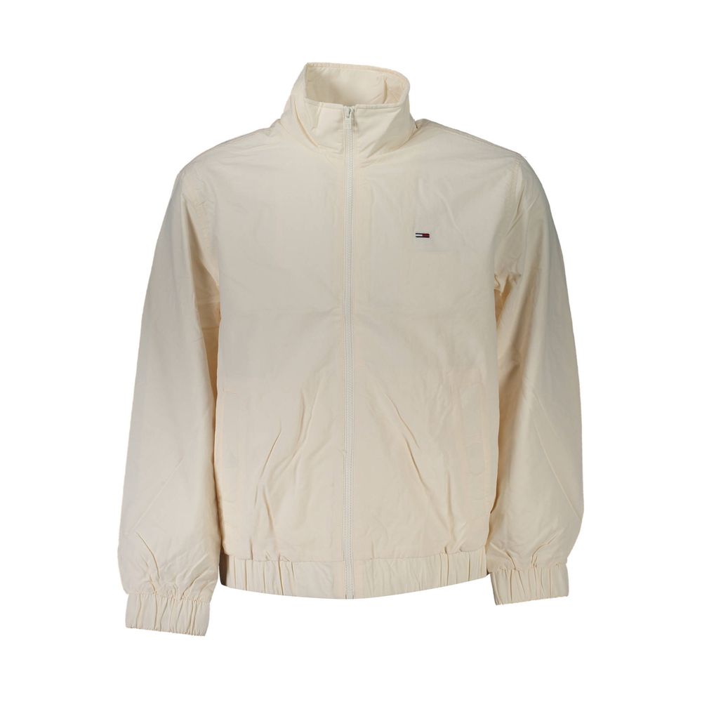 Tommy Hilfiger White Polyamide Men Jacket with elastic waist and cuffs.